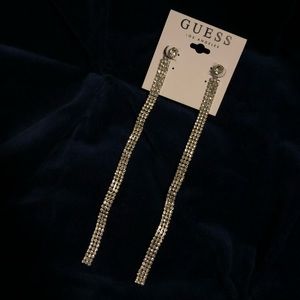 Long Crystal Bling Pave Statement Earrings, Guess
